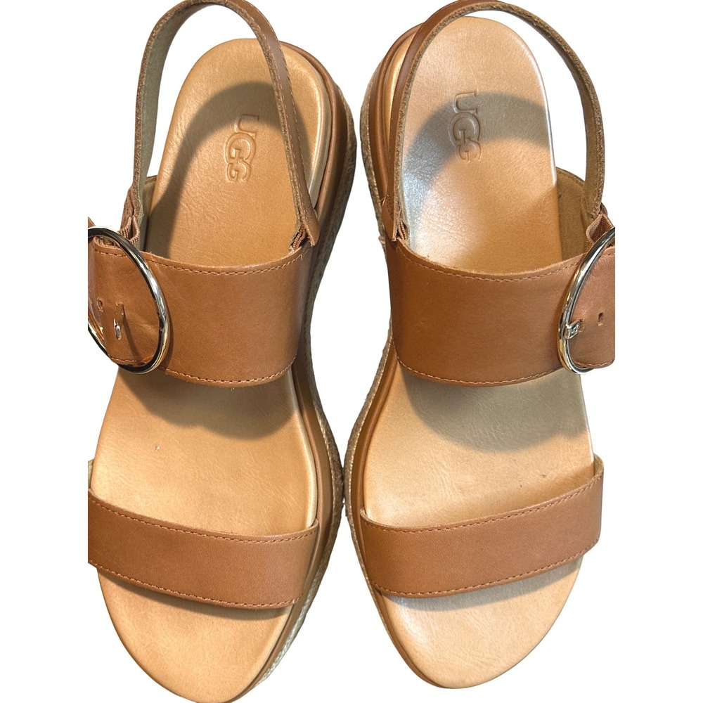 UGG W April Platform Espadrille Leather Sandals Tan Women's Size 8 Coastal - Picture 4 of 6